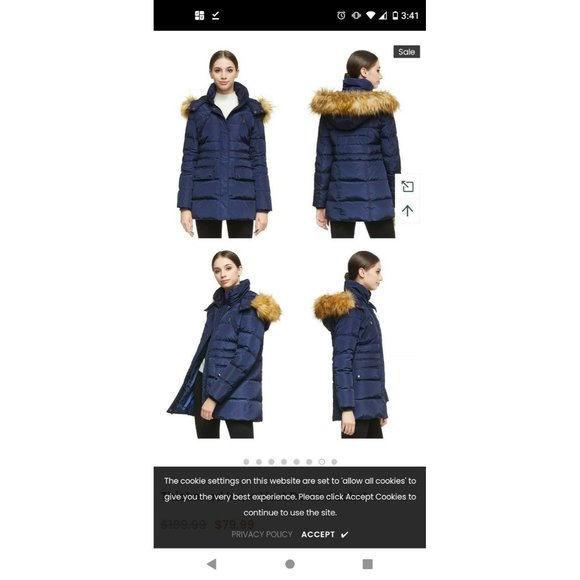 Orolay Navy Jacket with Faux Fur Trim Size Large